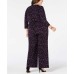  Woman’s Belted Printed Jumpsuit (Black/Purple, 3X)