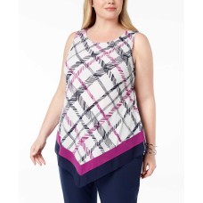 Alfani Womens Plus Printed Asymmetric Tank Top (Purple, 2X-Plus)