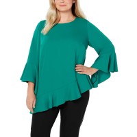 Alfani Women's Plus Size Asymmetrical Bell-Sleeve Pullover Blouse Shirt Tops, Green, 2X Plus