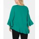  Women's Plus Size Asymmetrical Bell-Sleeve Pullover Blouse Shirt Tops, Green, 2X Plus