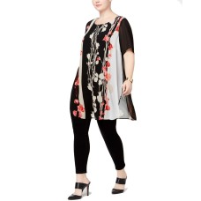 Alfani Women’s Plus Size Floral-Print Color Blocked Tunics