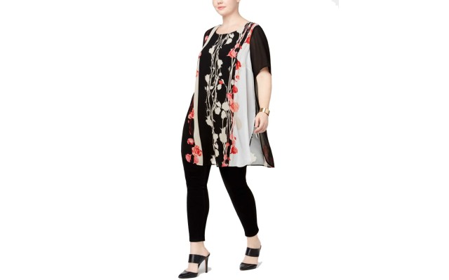  Women’s Plus Size Floral-Print Color Blocked Tunics