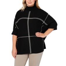 Alfani Women’s Plus Size Grid Pattern Turtleneck Poncho Sweaters