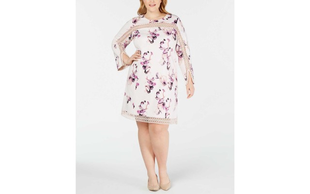  Women’s Plus Size Illusion-Trim Shift Dress (Pink Diaphanous, 14W)