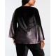  Women's Plus Size Metallic Velvet Blouse Shirt Tops, Deep Black, 0X Plus