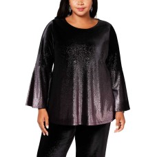 Alfani Women's Plus Size Metallic Velvet Blouse Shirt Tops