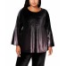  Women's Plus Size Metallic Velvet Blouse Shirt Tops, Deep Black, 0X Plus