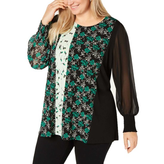  Women's Plus Size Mixed-Print Tunic, Green, 0X