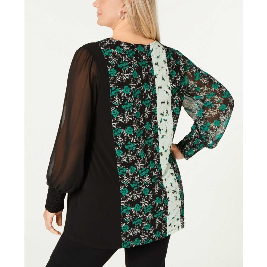  Women's Plus Size Mixed-Print Tunic, Green, 0X
