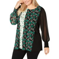 Alfani Women's Plus Size Mixed-Print Tunic, Green, 0X
