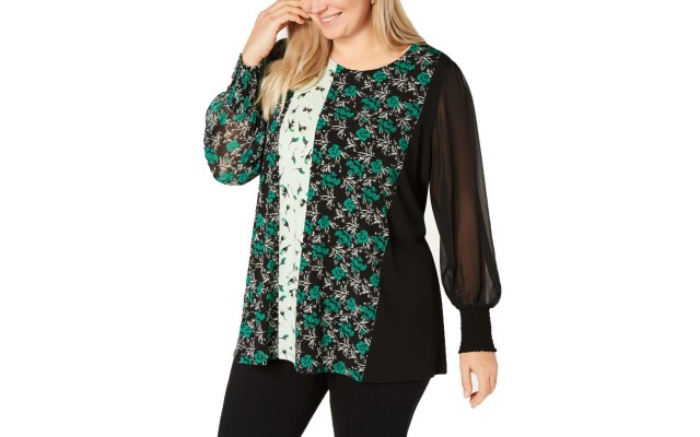  Women's Plus Size Mixed-Print Tunic, Green, 0X