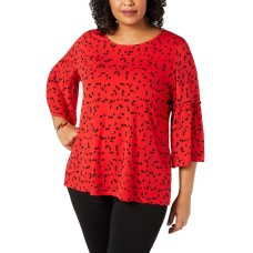 Alfani Women's Plus Size Printed Bell-Sleeve Blouse Tops