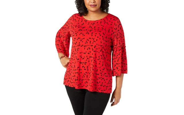  Women's Plus Size Printed Bell-Sleeve Blouse Tops