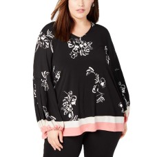 Alfani Women's Plus Size Printed Bishop-Sleeve Blouse Tops