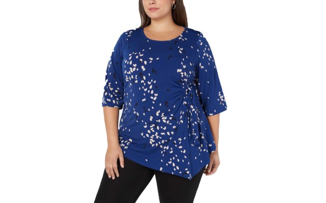  Women's  Plus Size Printed Side-Tie Blouse Tops