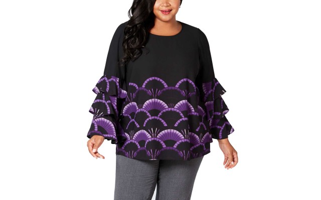  Women’s Plus Size Printed Tiered Sleeve Blouses