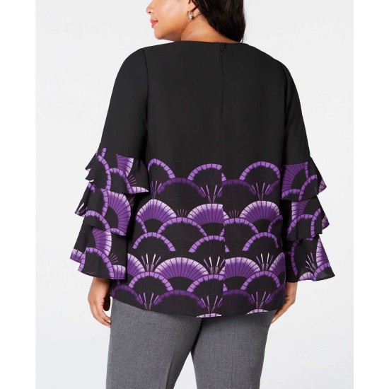  Women’s Plus Size Printed Tiered Sleeve Blouses
