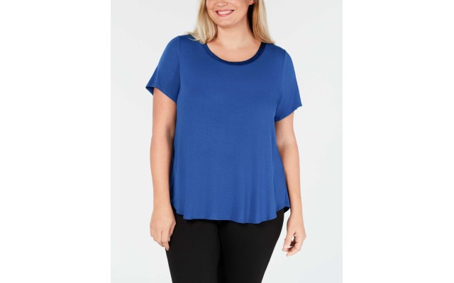  Women's Plus Size Satin-Trim High-Low Top T-Shirts