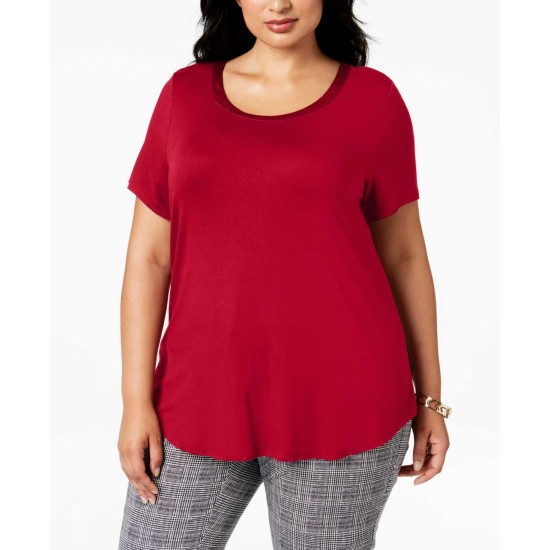  Women's Plus Size Satin-Trimmed Top T-Shirts