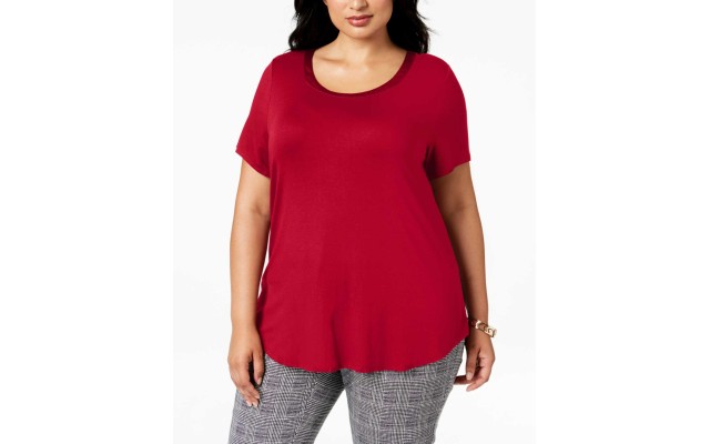  Women's Plus Size Satin-Trimmed Top T-Shirts