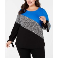 Alfani Women'sPlus Size Colorblocked Tie-Sleeve Tops