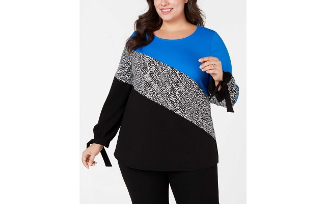  Women'sPlus Size Colorblocked Tie-Sleeve Tops