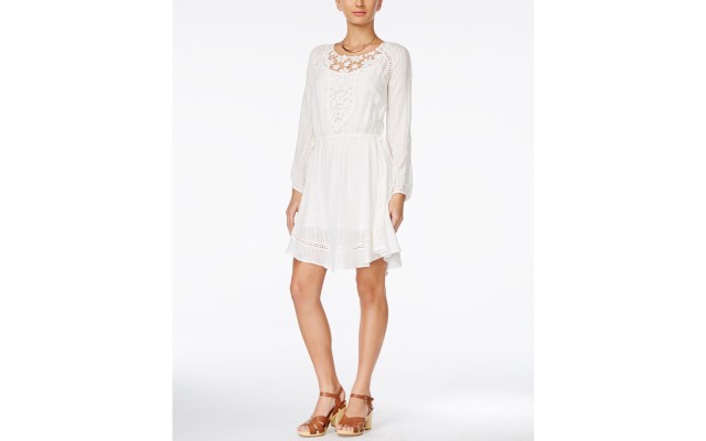Alice Through The Looking Glass Juniors’ Long-Sleeve Lace-Yoke A-Line Dress (White, Small)