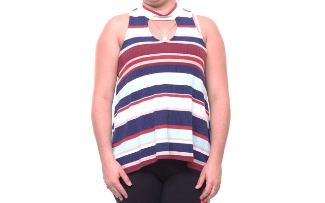  Womens Striped Hi-Lo Tank Top (Aqua/Navy, Small)