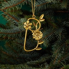 Aman Imports Metal B Leaf Letter Ornament, Gold