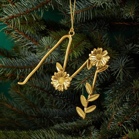  Metal M Leaf Letter Ornament, Gold