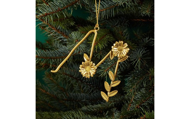  Metal M Leaf Letter Ornament, Gold