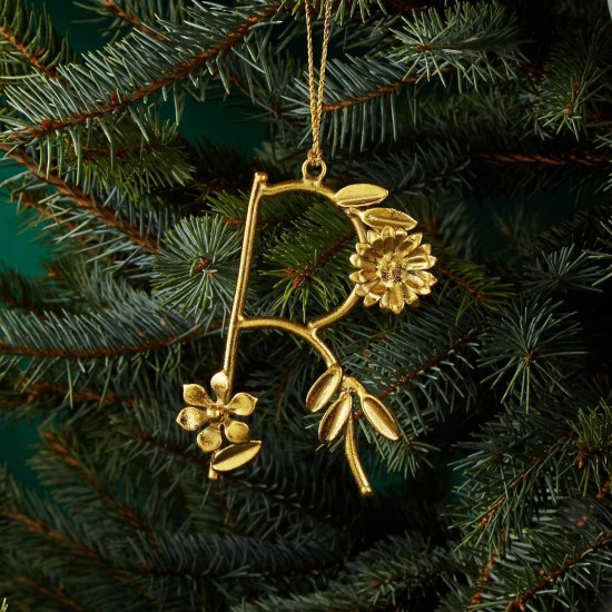  Metal R Leaf Letter Ornament, Gold