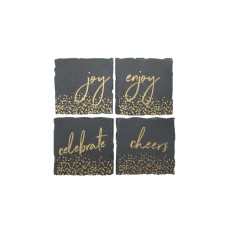 American Atelier Mistletoe Memories Collection Slate 4-Pc. Coaster Set (Charcoal)