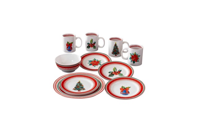  Noelle 16 Piece Dinnerware Set, Red/Green