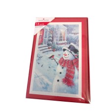 American Greetings Snowman Near House 14 Cards With Envelopes Glitter Snowr