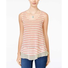 American Rag Chiffon-Hem Striped Tank Top, SIZE SMALL