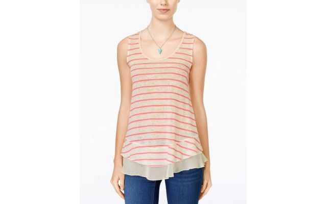 American Rag Chiffon-Hem Striped Tank Top, SIZE SMALL