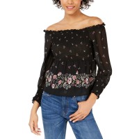 American Rag Juniors’ Printed Off-The-Shoulder Top (Black, XX-Small)