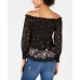  Juniors’ Printed Off-The-Shoulder Top (Black, XX-Small)