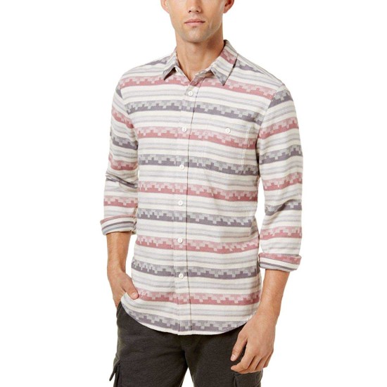  Men’s Geometric Striped Shirt (Oat Heather, 2XL)