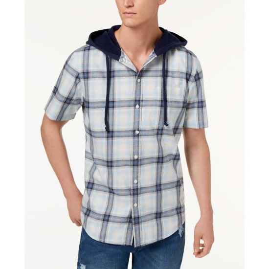  Men’s Ian Plaid Hooded Shirt (Placed Blue, XXX-Large)