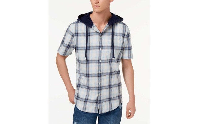  Men’s Ian Plaid Hooded Shirt (Placed Blue, XXX-Large)