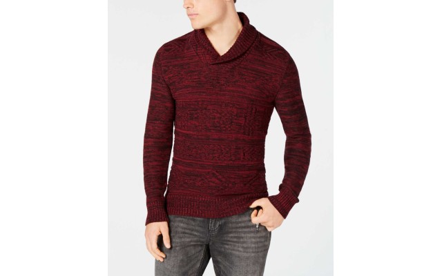  Men’s Jacquard Shawl-Collar Sweater