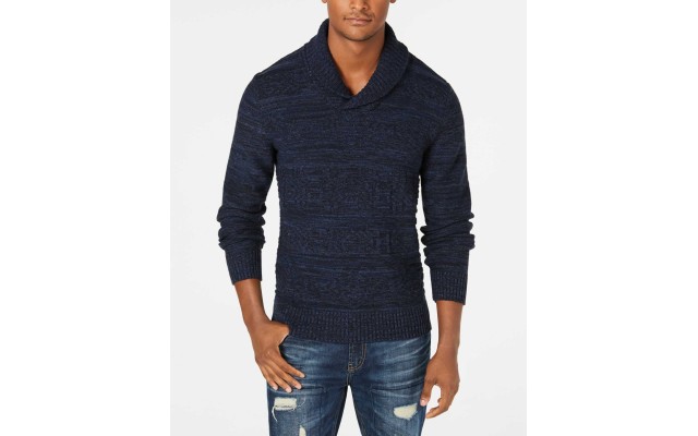  Men’s Jacquard Shawl-Collar Sweater