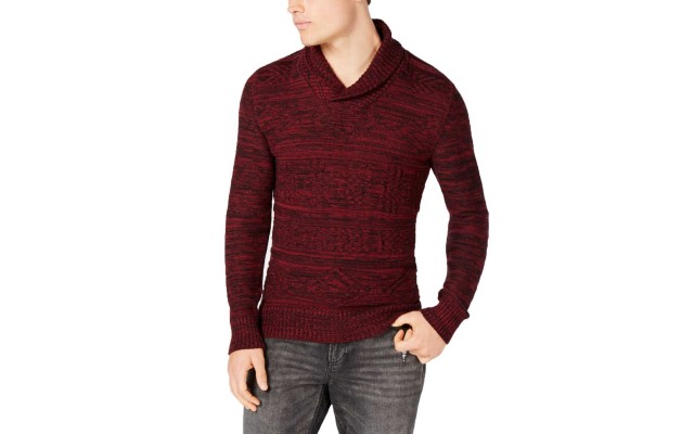  Men’s Jacquard Shawl-Collar Sweater