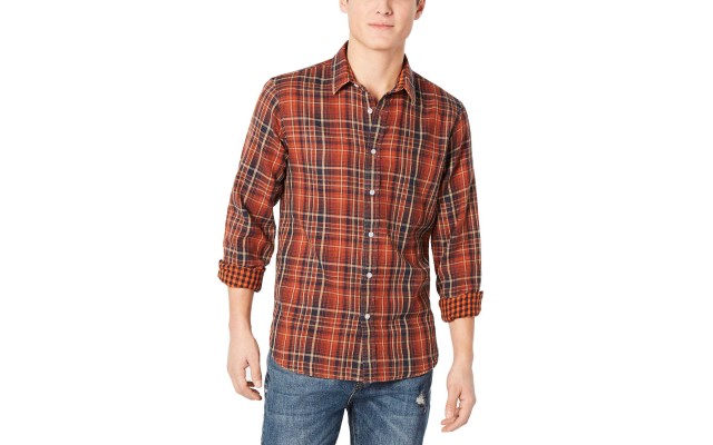 Men’s Plaid Shirt (Orange, XXL)