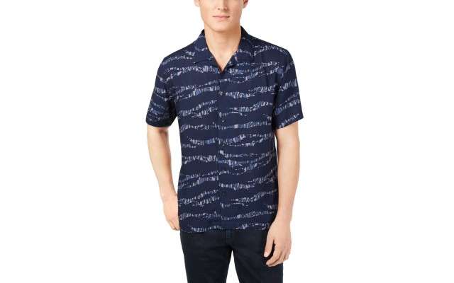  Men’s Tiger Stripe Shirt (Blue, L)