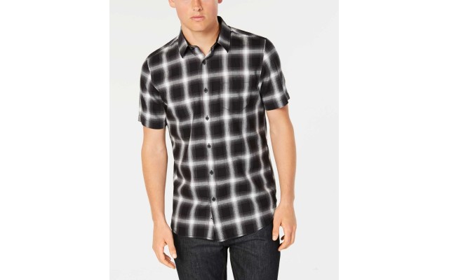  Men’s Wes Plaid Pocket Shirt (Gray, XL)