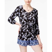 American Rag Women's Floral Printed Three-Quarter-Sleeve Romper