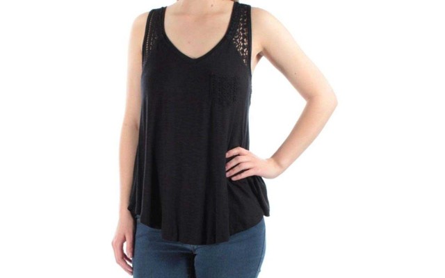  Womens New 1412 Sleeveless Pocketed Hi-Lo Top Juniors (Black, Small)
